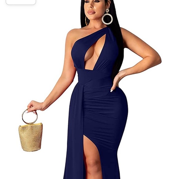 Sexy Elegant One Shoulder High Split Cutout Long Evening Dress - Picture 1 of 4